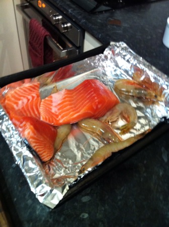 Salmon and prawns