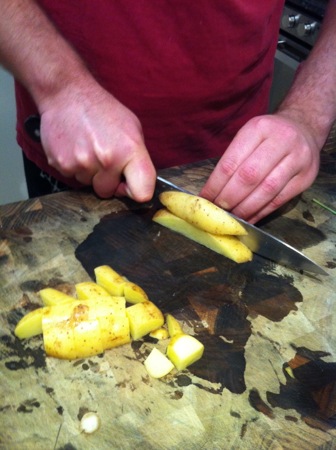 Chopping potatoes