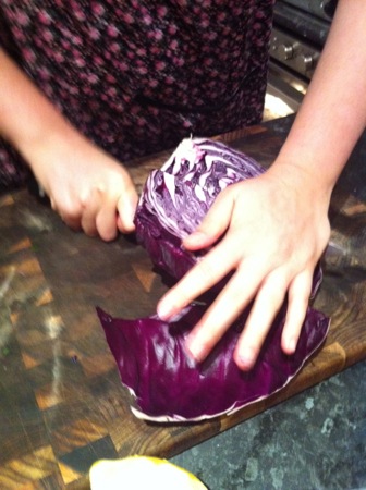 Chopping red cabbage