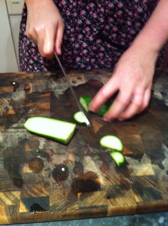 Chopping cucumber