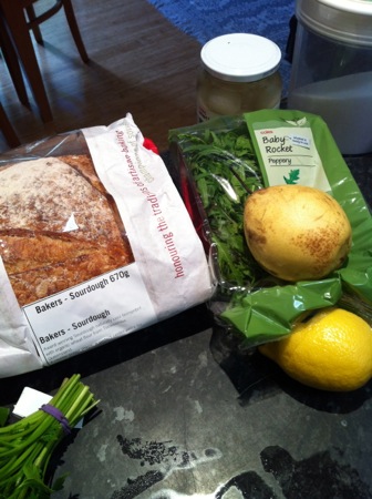 Bread and salad ingredients